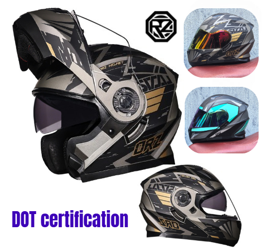 Modular Flip Up Motorcycle Helmet Dot Approved - Orz Full Face Dual Visor Motorcycle