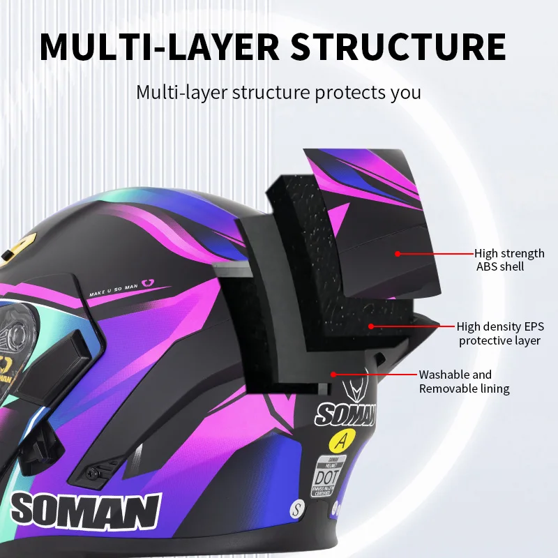 SOMAN Full Face Helmet Dual Le - Dual Visor Motorcycle Racing Helmet 评论和价格