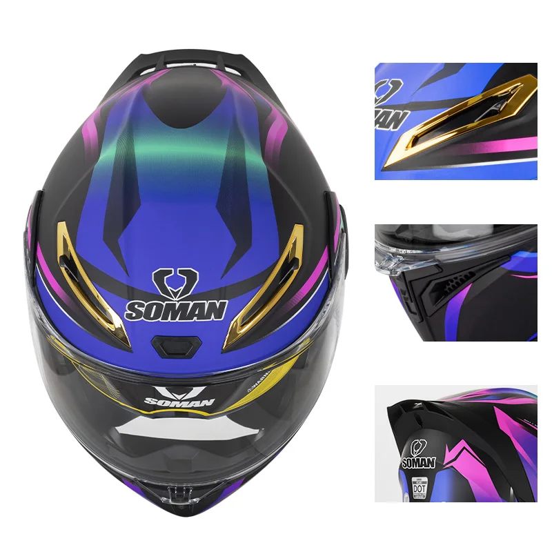 SOMAN Full Face Helmet Dual Le - Dual Visor Motorcycle Racing Helmet 评论和价格