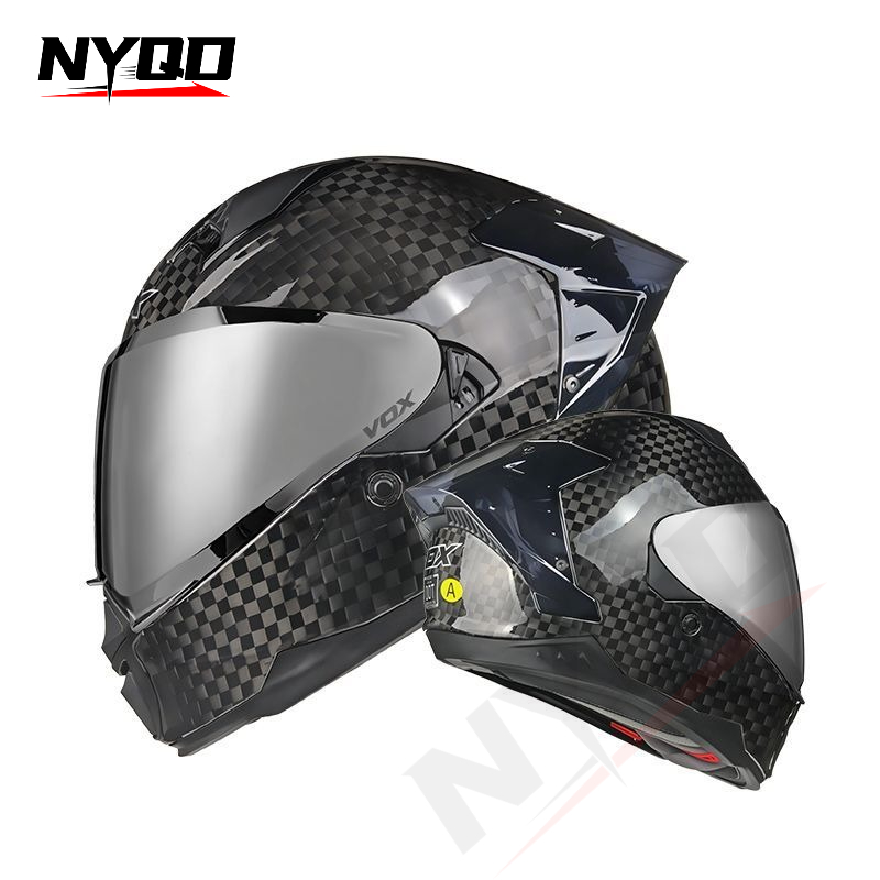 Carbon Fiber Full Face Motorcy - Dual Visor Motorcycle Racing Helmet 评论和价格